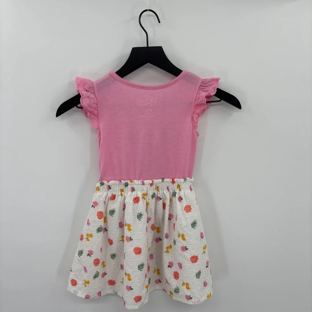 Disney Minnie Mouse Dress Size 4/5 Girls Pink Flutter Sleeve Floral Eyelet Boho